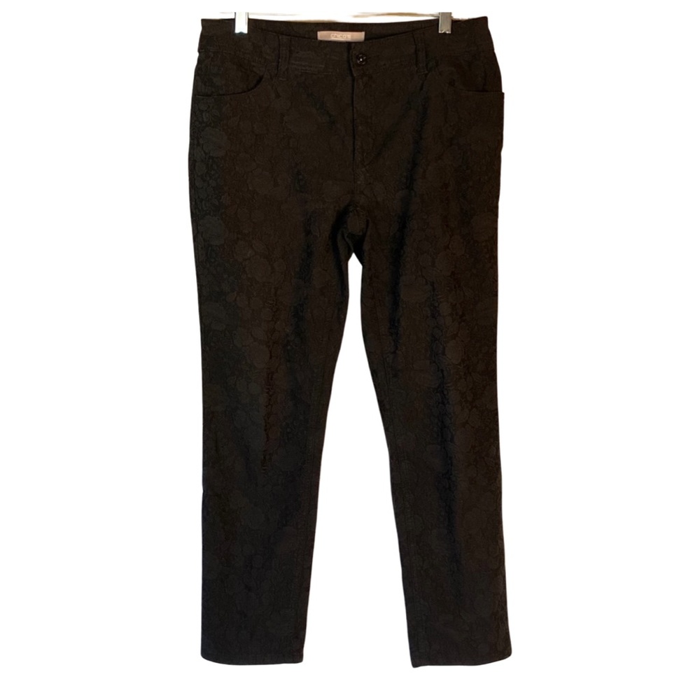 Chico’s 0.5 Black floral brocade 5 pocket cotton/spandex ankle pants